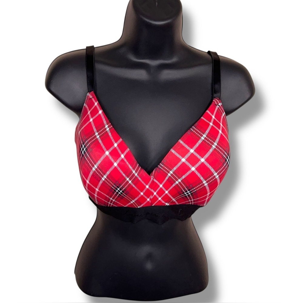 36DD Victorias Secret PINK Wear Everywhere Red White Plaid Lined Wirefree